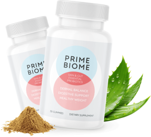 PrimeBiome gut health supplement bottle